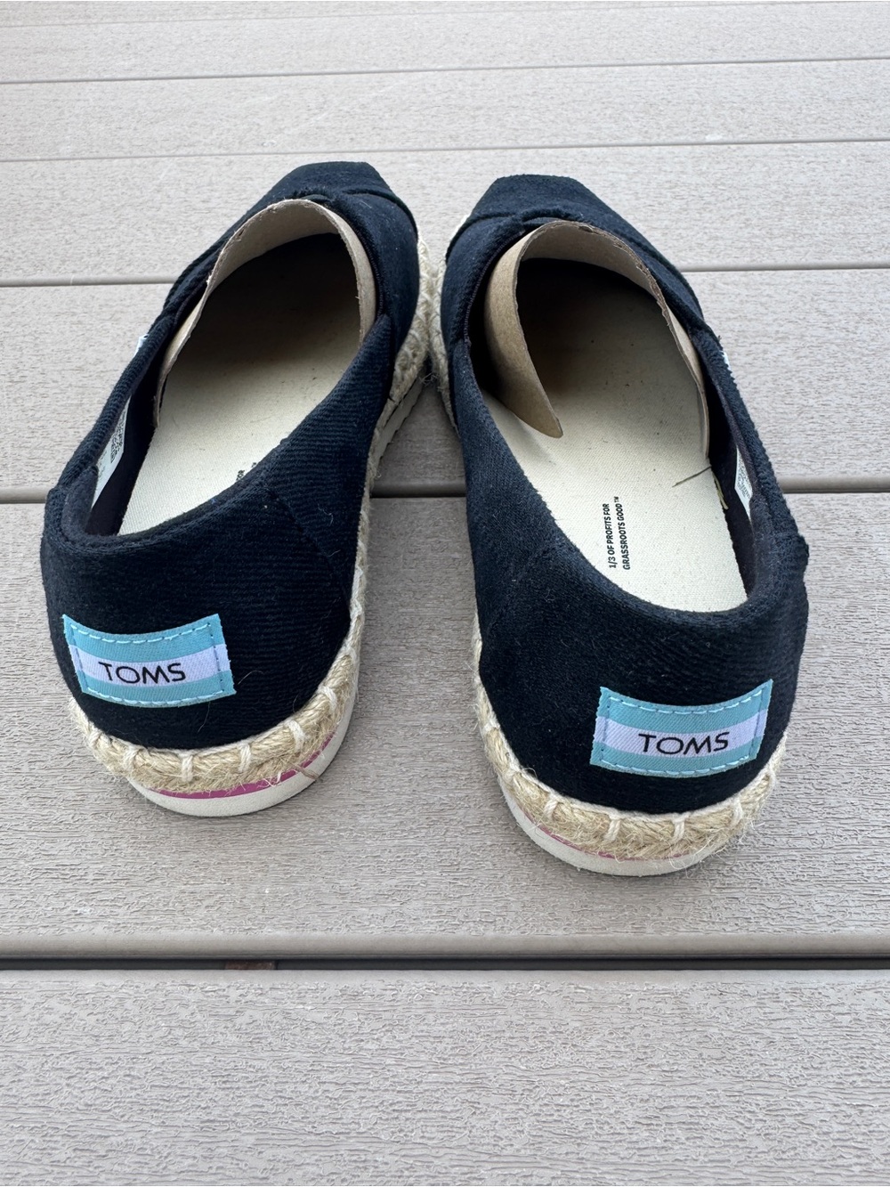 TOMS Woman’s Black Canvas Espadrille with Tan Accent - Picture 2 of 6